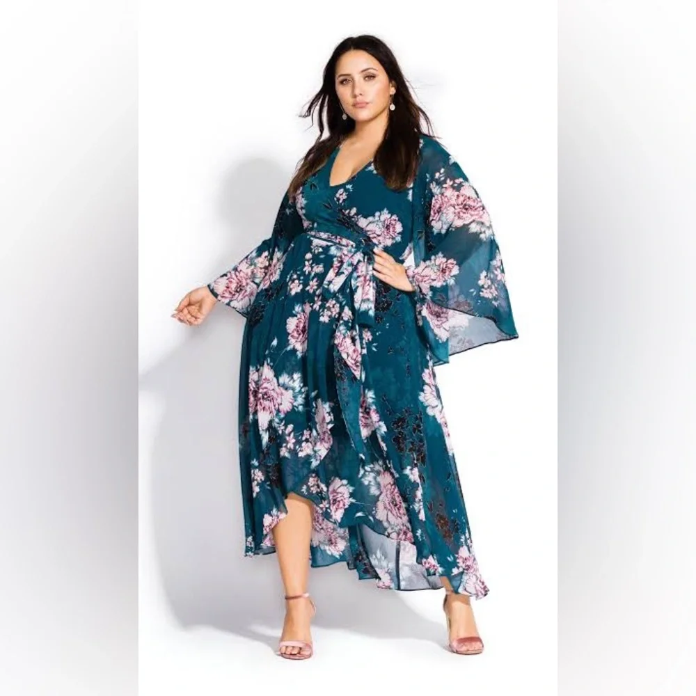 City Chic Jade Blossom High-Low Maxi Dress Size 20 - Picture 6 of 6